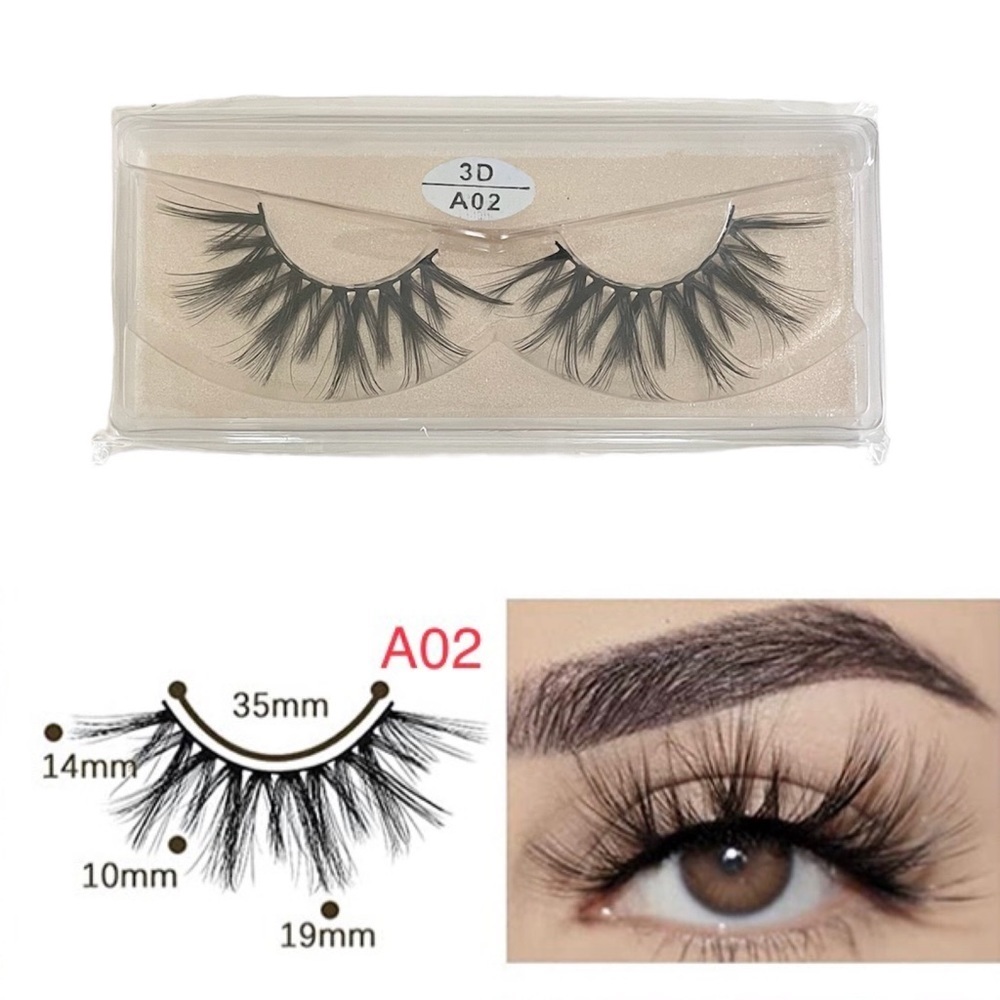 Vegan Faux Mink 3D Light-weight False Volume Eyelashes Style A02 (lashes only)